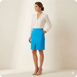 Vintage Ellen Tracy Bright Blue Knee Length Skirt Lined Zip Back Pencil Size 16